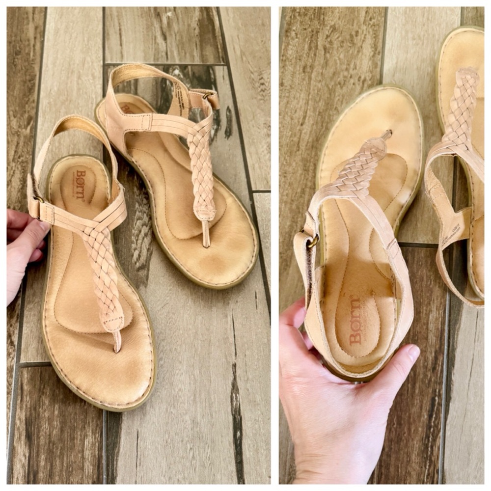 BORN Yarrow Braided Leather T-Strap Woven Boho Flat Sandals, Blush (Nude) sz. 8 - Picture 5 of 14